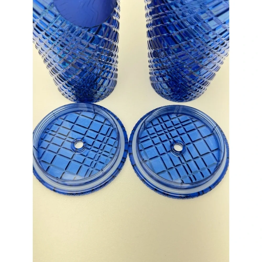 Starbucks New Blue Iridescent Grid Tumblers 24oz & 16oz Set Limited Edition Cups